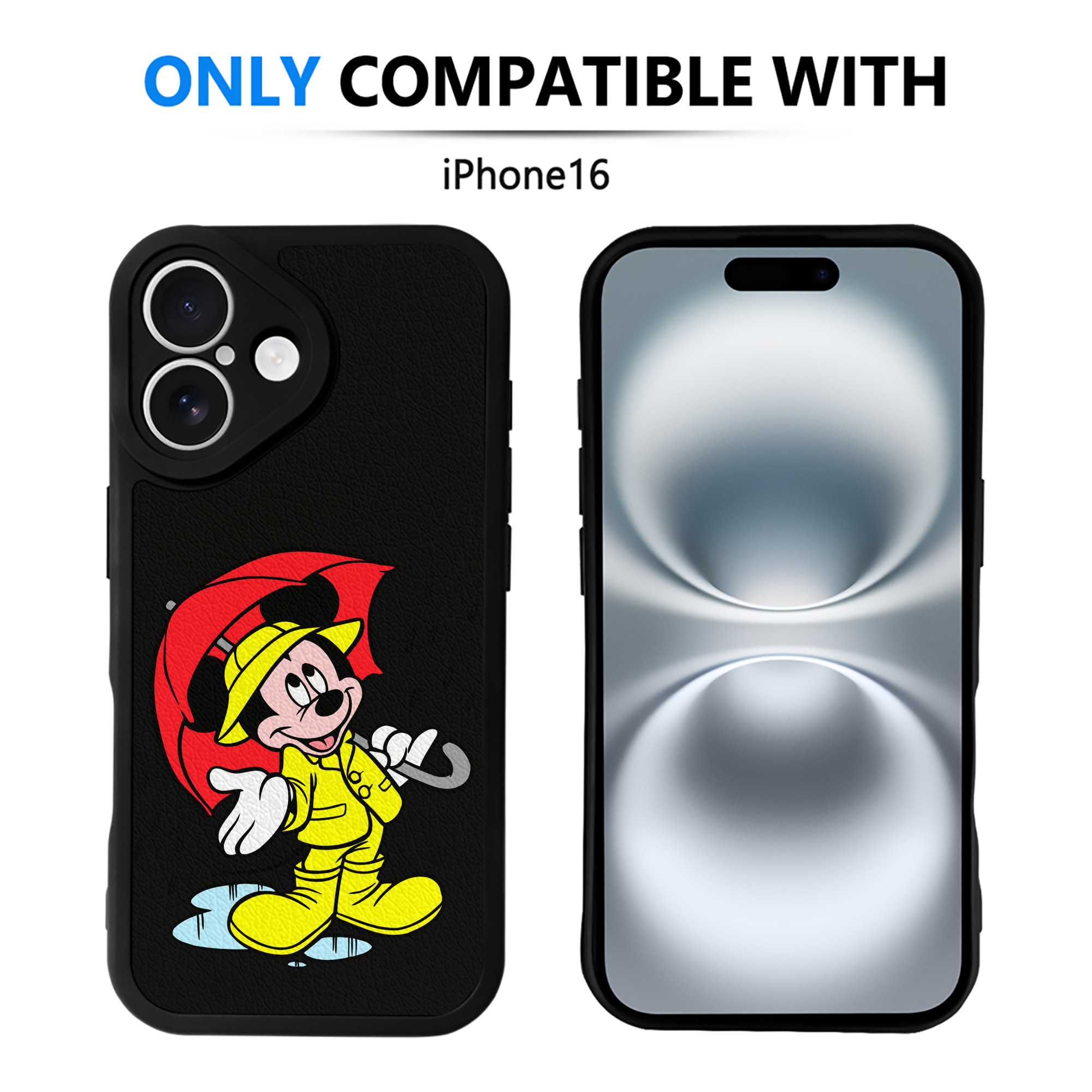 （画像用） ミッキーマウス Mickey Mouse 【iPhone 16シリーズ対応】シリコンスマホケース（レザー調） 材質：シリコン